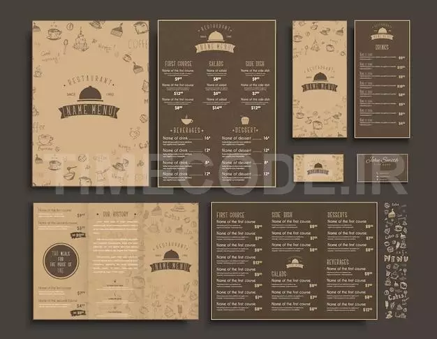 Set Of A4 Menu, Folding Brochures And Flyers Narrow For A Restaurant