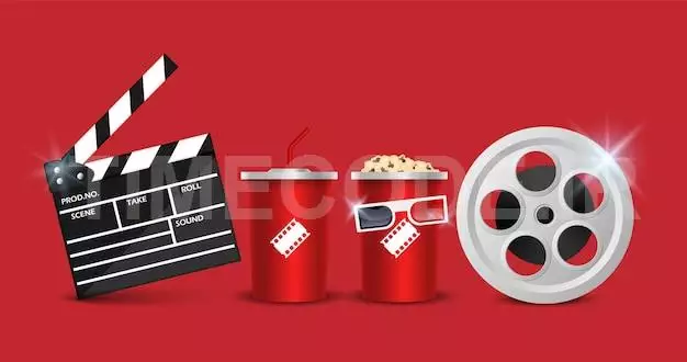 Set Of Movie Theater Objects Isolated On Red