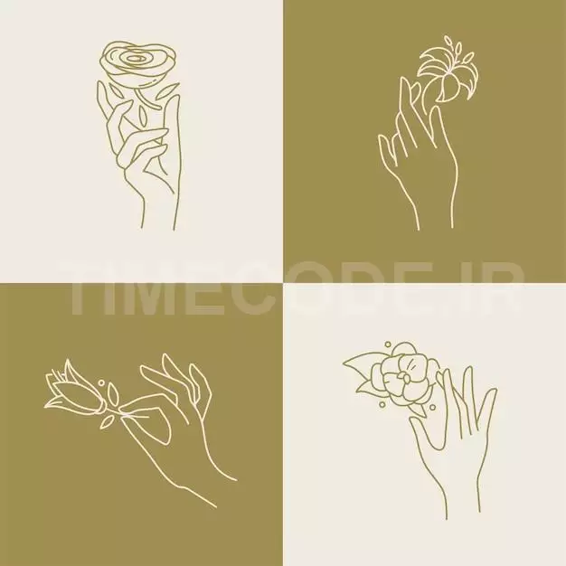 Linear Template Logos Or Emblems - Hands In In Different Gestures With Flowers.