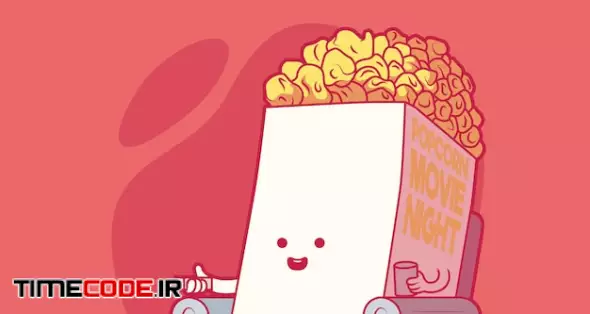 Popcorn Watching Movie Illustration. Movie, Technology, Relaxation, Food Design Concept.