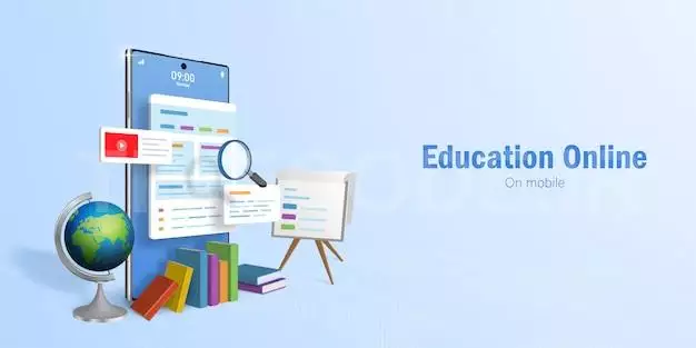 Education Online Concept, Web Banner For Online Education, E-learning By Using Smartphone
