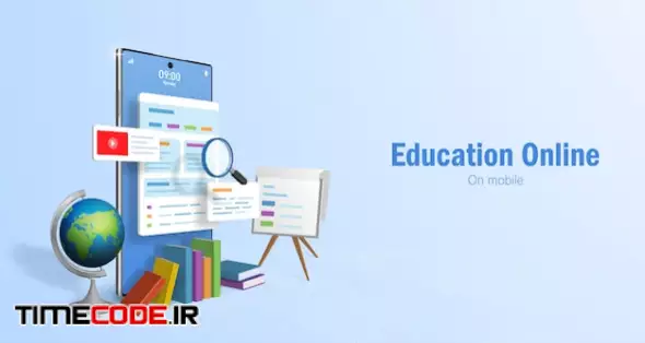 Education Online Concept, Web Banner For Online Education, E-learning By Using Smartphone