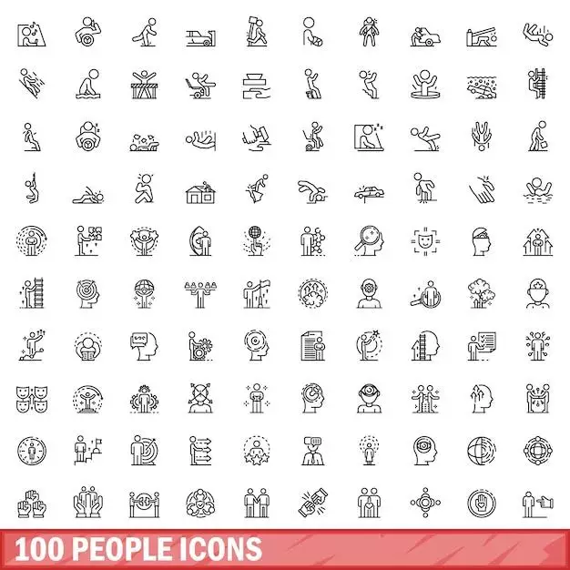 100 People Icons Set Outline Style