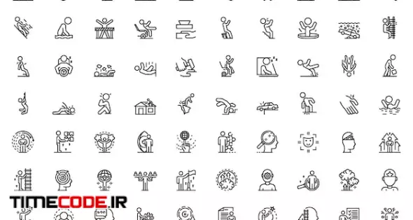 100 People Icons Set Outline Style