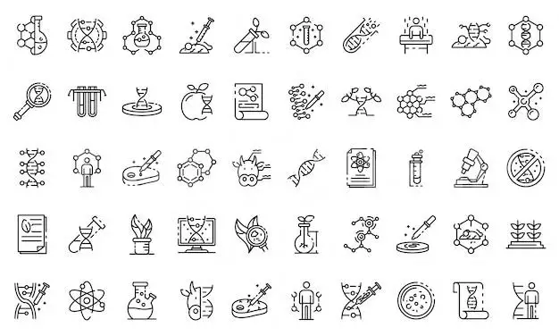 Genetic Engineering Icons Set, Outline Style