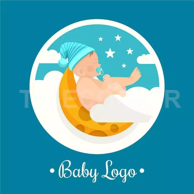 Cute Detailed Baby Logo On Moon