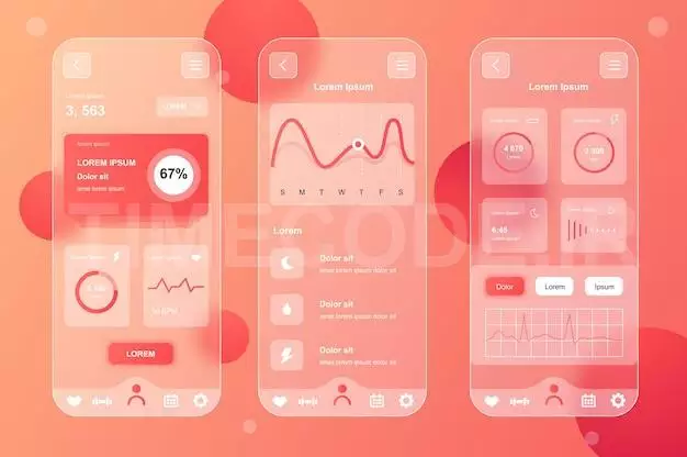 Health Tracking Glassmorphic Design Neumorphic Elements Kit For Mobile App Ui Ux Gui Screens Set