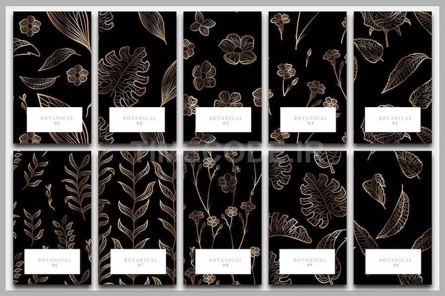 10 Golden Flowers & Leaves Pattern Collection
