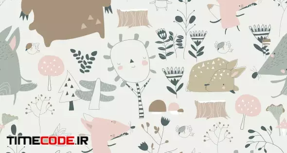 Vector Seamless Pattern With Cute Animals In Autum