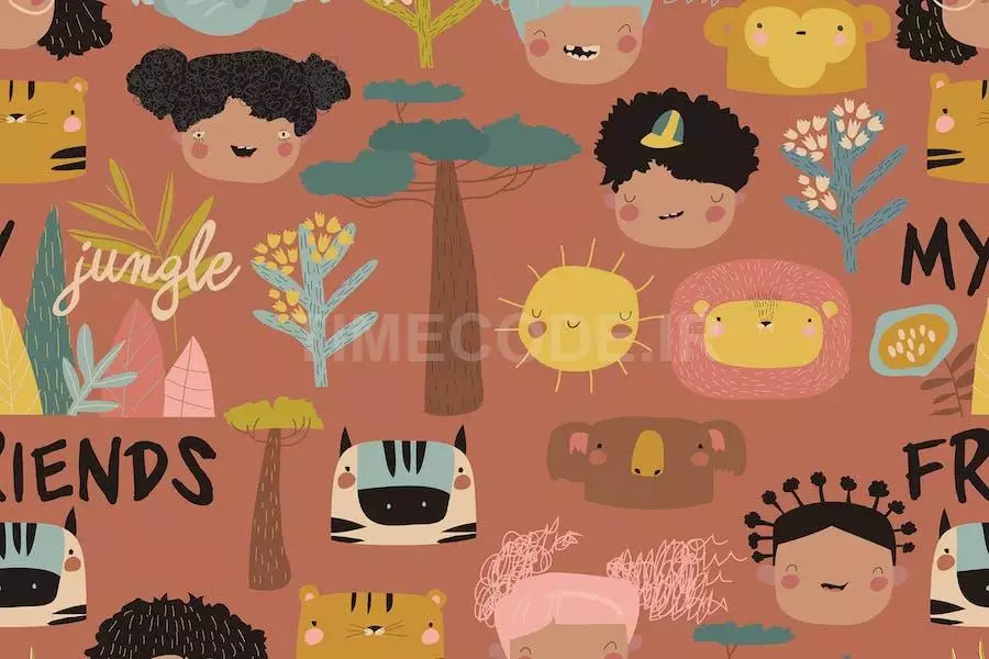 Vector Seamless Pattern With Cute Kids Faces