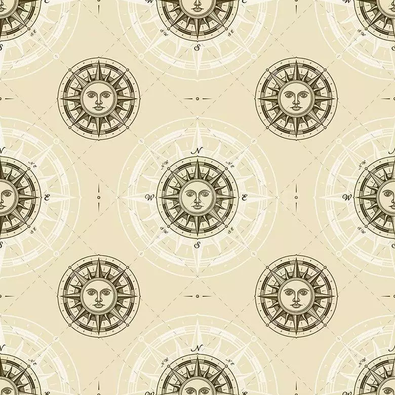 Seamless Vintage Sun Compass Rose Pattern