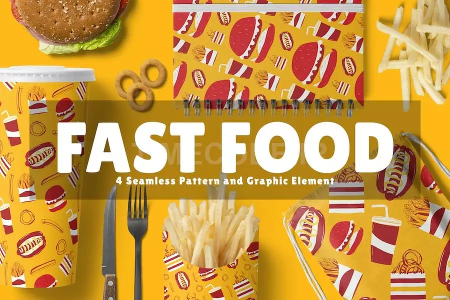 Fast Food Seamless Pattern And Graphic Element