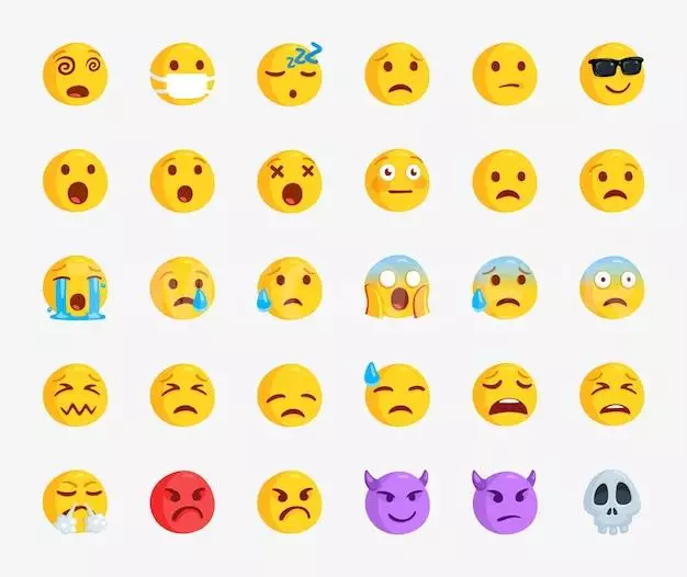 Set Of Popular Emoji Face For Social Media Reactions Emojis Emoticon