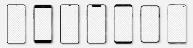 Set Of Realistic Smartphone Mockup With Blank Screen. Phone Display Template