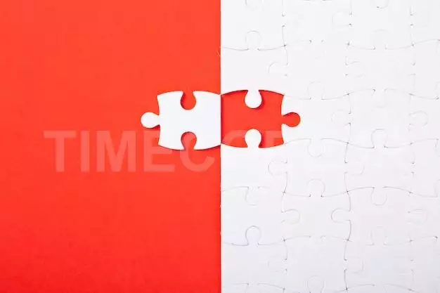 Blank White Puzzle Pieces On Red Background Flat Lay