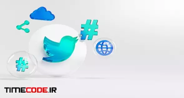 Twitter Acrylic Glass Logo And Social Media Icons Copy Space 3d