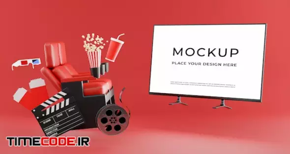 3d Render Of Tv Mockup With Online Cinema Time Concept