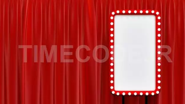 Blank Red Billboard With Light Bulb On Stage Theatre Or Opera With Red Curtain Spotlight 3d Render