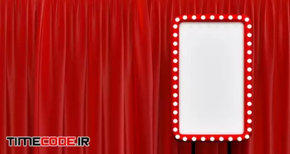 Blank Red Billboard With Light Bulb On Stage Theatre Or Opera With Red Curtain Spotlight 3d Render