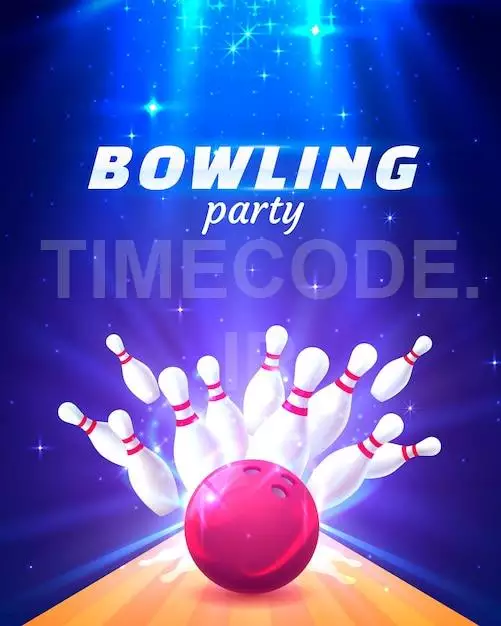 Bowling Party Club Poster With The Bright Background. Vector Illustration