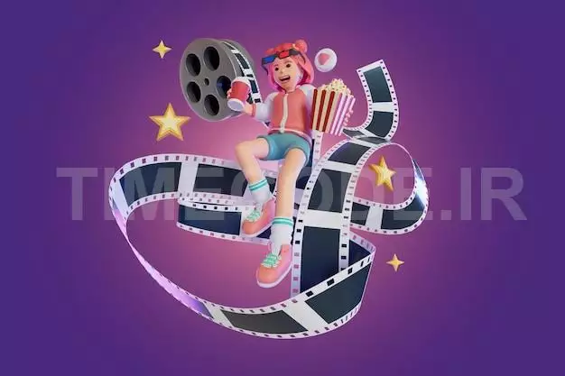 Women Watching A Movie Having Fun Surrounded By Film Reels 3d Render Illustration