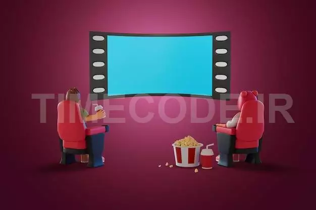 Man And Woman Watching Movie And A Screen That Is A Film Roll 3d Render Illustration