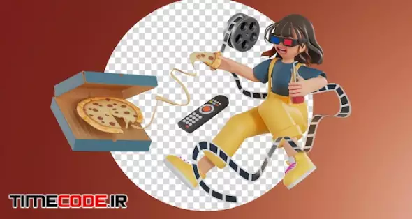 Women Enjoying Movies And Eating Pizza At Home 3d Render Illustration