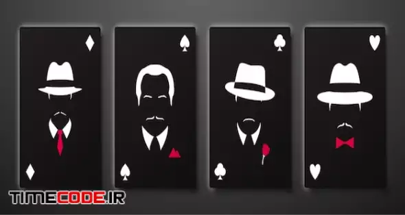 Four Aces With Mafia Men Silhouettes.