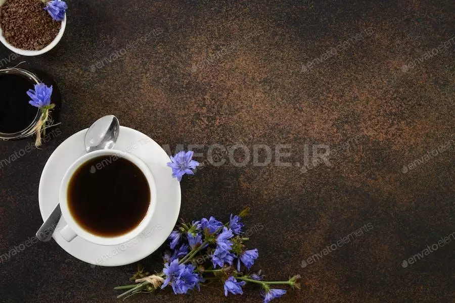 Chicory Herbal Beverage Decorated Blue Chicory Flowers, Coffee Healthy Substitute.