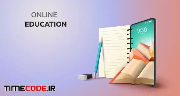 Digital Online Education Application Learning World Wide On Phone, Mobile Website Background. Social Distance Concept. Decor By Book Lecture Pencil Eraser Mobile. 3d Illustration - Copy Space