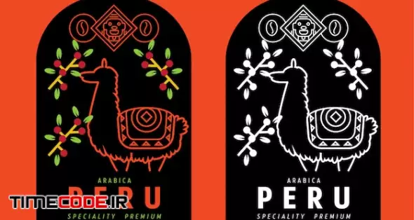 Peru Coffee Label With Lama