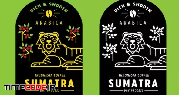Sumatra Arabica Coffee Bean Label Design With Tiger