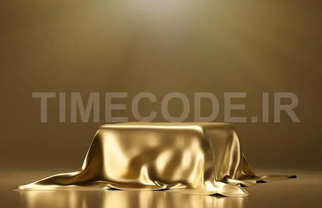 An Empty Pedestal Covered With A Golden Cloth. 3d Rendering Illustration.