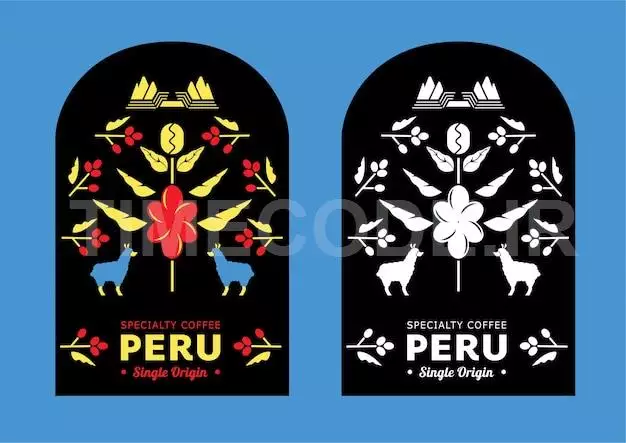 Peru Coffee Label With Mountain Lama