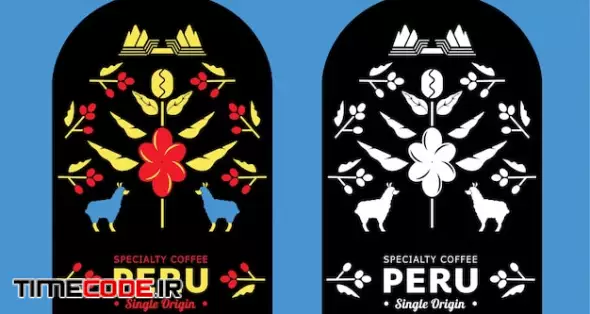 Peru Coffee Label With Mountain Lama