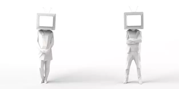Man And Woman With An Old Television Instead Of A Headtelevision Audience Copy Space