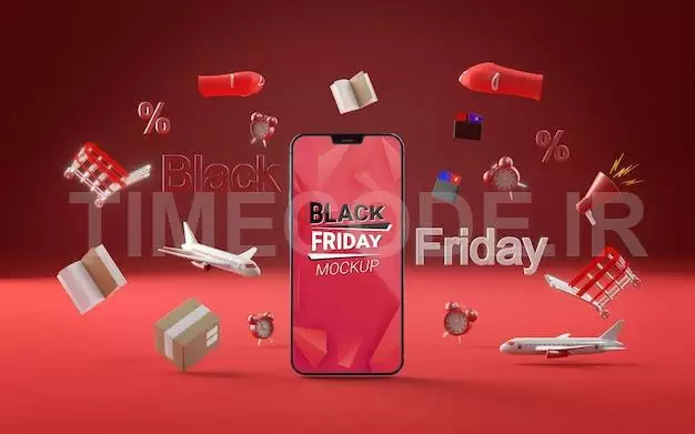 Front View Offers For Black Friday Red Background