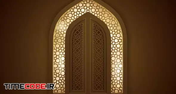 Eid Mubarak Islamic Design Mosque Door For Greeting Background