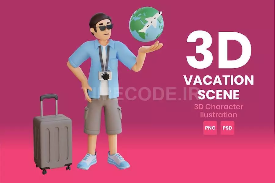 Vacation Scene 3D Character Illustration