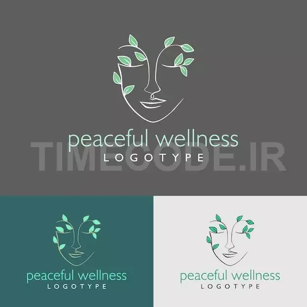 Peaceful Wellness Logotype Face Lineart Leaves Woman Continuous Line