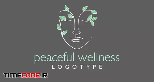 Peaceful Wellness Logotype Face Lineart Leaves Woman Continuous Line