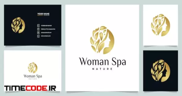 Creative Golden Beauty Salon Spa Logo With Business Card