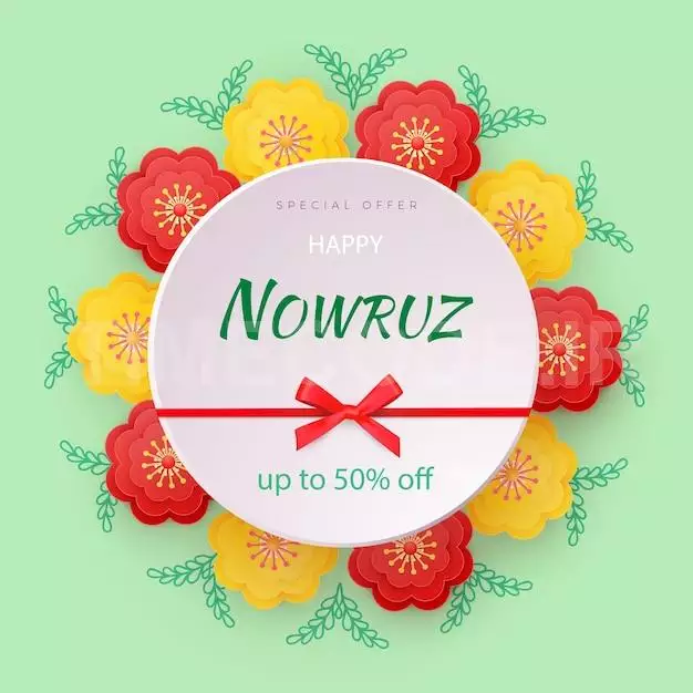 Greeting Card With Novruz Holiday Novruz Bayram Background Template Spring Flowers Painted Eggs And Wheat Sproutsdiscounts For The Holiday