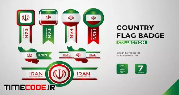 Iran Country Flag Badge Vector Collection