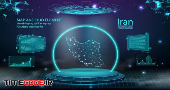 Iran Map Light Connecting Effect Background Abstract Digital Technology Ui Gui Futuristic Hud Virtual Interface With Iran Map Stage Futuristic Podium In Fog