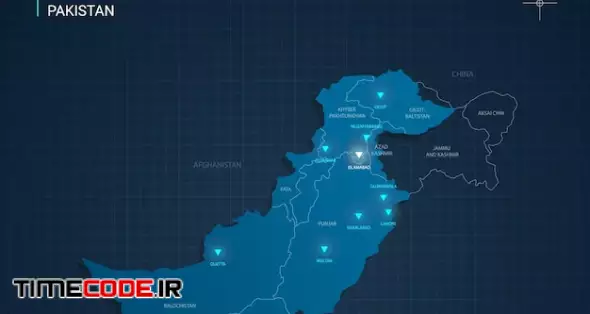 Pakistan Map With Blue Neon Light Points