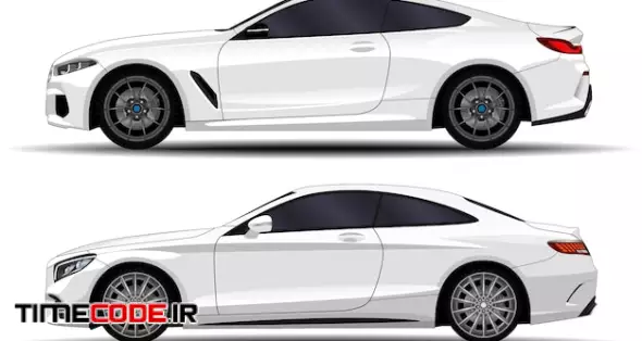 Realistic Cars Set. Sport Coupe. Side View