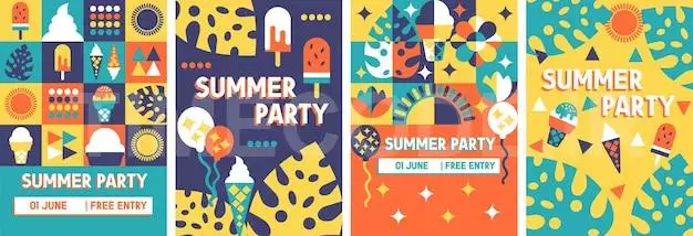 Geometric Abstract Summer Poster Flyer Background Template Invitation Greetings Card For Summer