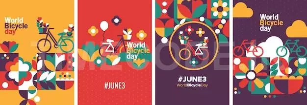 World Bicycle Day Poster Geometric Template June 3 International Bicycle Holiday Vector Illustrati