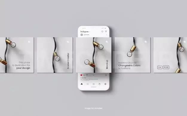 Instagram Post Mockup With Interface Template And Clay Mobile Phone Screen Isolated 3d Render
